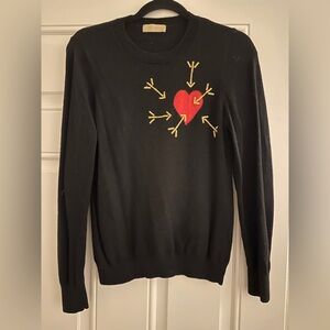 100% wool Black Sweater with Red Heart and Gold Arrows